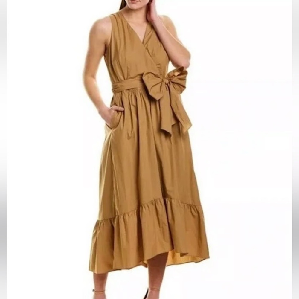 J. Crew Faux Wrap Cotton Poplin Dress In Camel - Picture 1 of 11